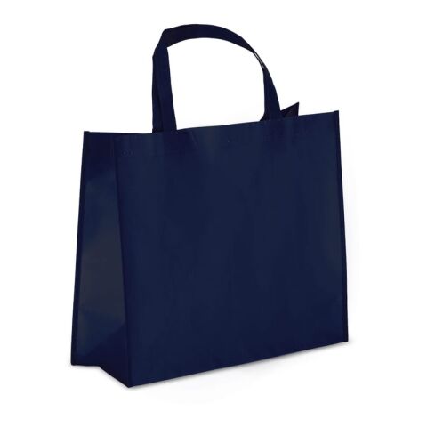 Werbeartikel R-PET Tragetasche aus laminiertem Non Woven 40 x 16 x 35cm 105g/m² – dunkelblau – mit Logo bedruckt