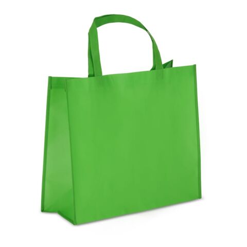 Werbeartikel R-PET Tragetasche aus laminiertem Non Woven 40 x 16 x 35cm 105g/m² – hellgrün – mit Logo bedruckt