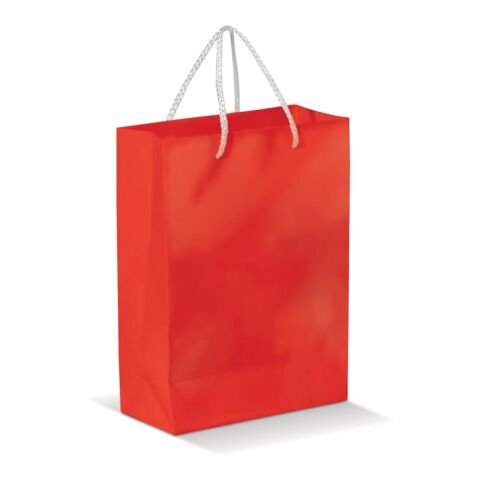 Werbeartikel Laminierte Papiertasche, groß – rot weiß – mit Logo bedruckt
