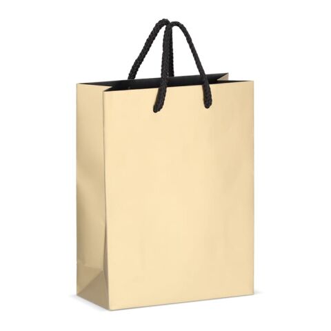 Werbeartikel FSC Papier Geschenktasche 18 x 8 x 24cm 200g/m² – gold – mit Logo bedruckt