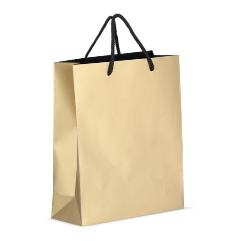 Werbeartikel FSC Papier Geschenktasche 24 x 10 x 30cm 200g/m² – gold – mit Logo bedruckt