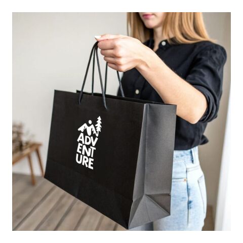 Werbeartikel FSC Papier Geschenktasche 40 x 12 x 30cm 200g/m² – Schwarz – Papiertüte / Geschenktüte / Papiertragetasche mit Logo bedruckt