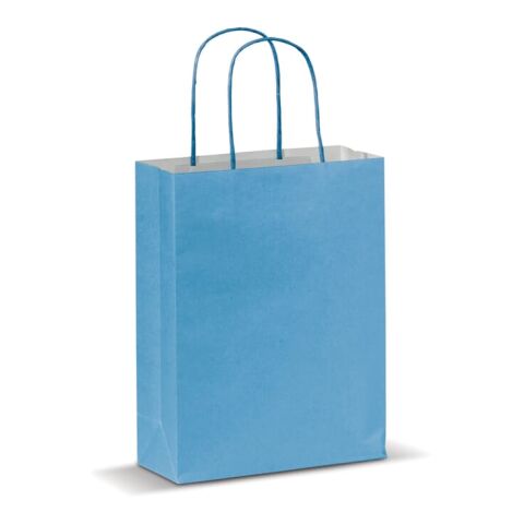 Werbeartikel Kleine Papiertasche im Eco Look 120g/m² – hellblau – mit Logo bedruckt