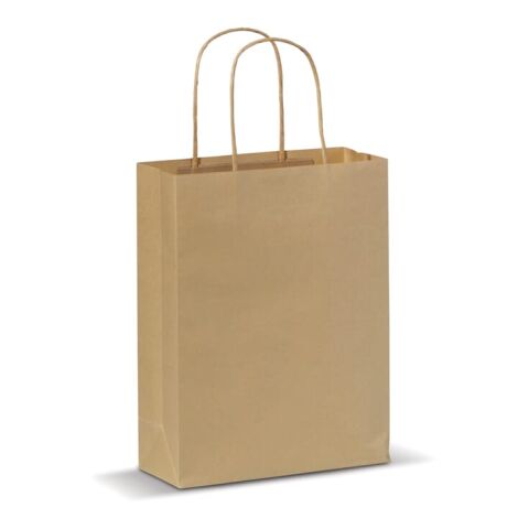 Werbeartikel Kleine Papiertasche im Eco Look 120g/m² – hellbraun – mit Logo bedruckt