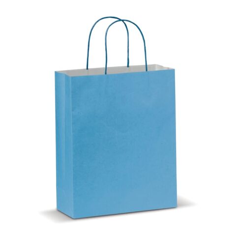 Werbeartikel Mittlere Papiertasche im Eco Look 120g/m² – hellblau – mit Logo bedruckt