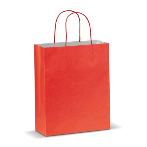 Werbeartikel Mittlere Papiertasche im Eco Look 120g/m² – rot weiß – mit Logo bedruckt
