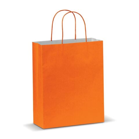 Werbeartikel Mittlere Papiertasche im Eco Look 120g/m² – orange – mit Logo bedruckt