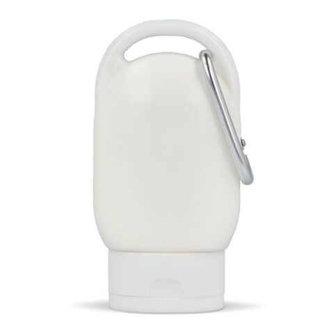 Sonnenschutzlotion mit Karabiner SPF30 aus recyceltem Material Weiss | ohne Werbeanbringung | Nicht verfügbar | Nicht verfügbar