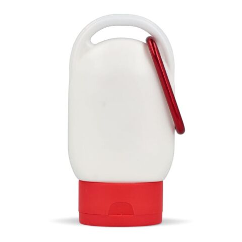 Sonnenschutzlotion mit Karabiner SPF30 aus recyceltem Material rot | ohne Werbeanbringung | Nicht verfügbar | Nicht verfügbar