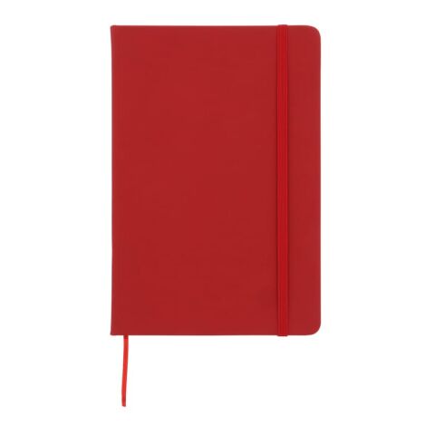Werbeartikel Notizbuch A5 PU mit FSC Rasterpunktseiten – Rot Weiß – mit Logo bedruckt