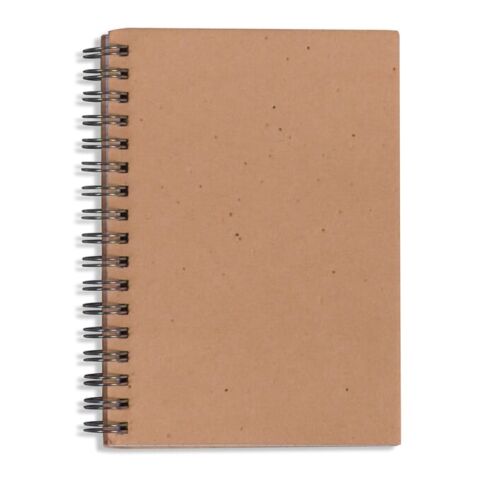 Werbeartikel Spiral-Notizbuch aus Saatgutpapier – hellbraun – mit Logo bedruckt