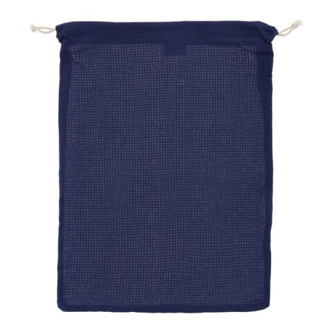 Werbeartikel Wiederverwendbare Lebensmitteltasche OEKO-TEX® Baumwolle 30x40cm – Dunkelblau – Gemüsebeutel / Obestbeutel mit Logo bedruckt