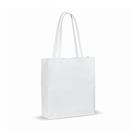 Werbeartikel Tasche aus recycelter Baumwolle 140g/m² 38x10x42cm – weiß – mit Logo bedruckt