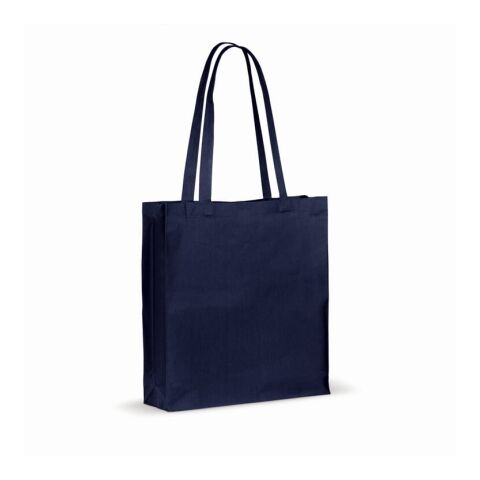 Werbeartikel Tasche aus recycelter Baumwolle 140g/m² 38x10x42cm – dunkelblau – mit Logo bedruckt