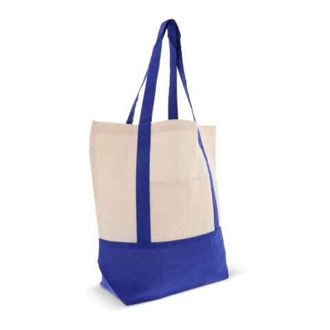 Werbeartikel Einkaufstasche aus Baumwolle OEKO-TEX® 140g/m² 40x10x35cm – blau weiß – mit Logo bedruckt