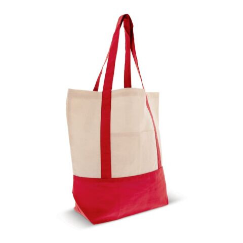Werbeartikel Einkaufstasche aus Baumwolle OEKO-TEX® 140g/m² 40x10x35cm – Rot Weiß – Einkaufstasche / Werbetasche mit Logo bedruckt