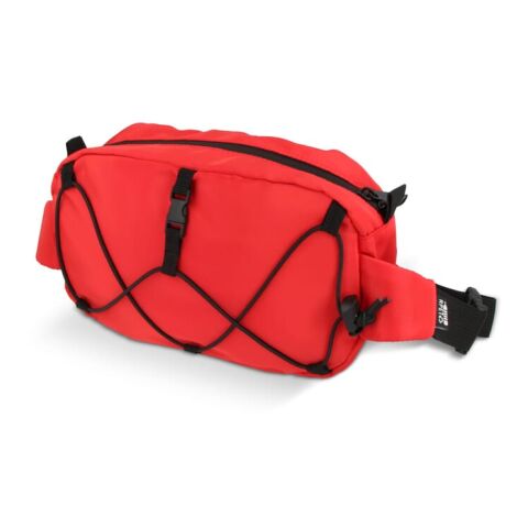 Werbeartikel Umhängetasche aus R-PET mit Kordelzug – rot weiß – mit Logo bedruckt