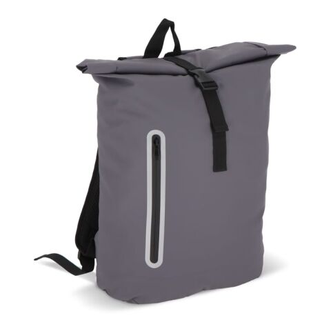 Werbeartikel PU-beschichteter R-PET 600D Rolltop-Rucksack 20L – Grau – mit Logo bedruckt