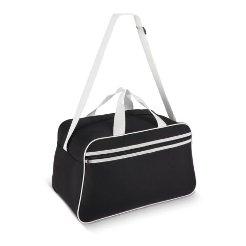Werbeartikel R-PET 600D Sport- und Reisetasche 48 x 25 x 28 cm 30 l – schwarz-weiß – mit Logo bedruckt