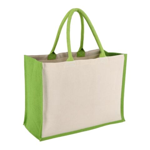 allbranded Werbeartikel Jute-Baumwolle Tragetasche OEKO-TEX® 42,5 x 19 x 32cm 320g/m² – Hellgrün – mit Logo bedruckt