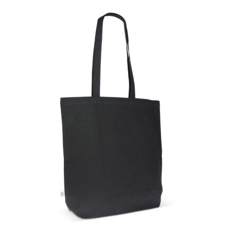 Werbeartikel Einkaufstasche Bio-Baumwolle farbig lang 270g/m² 42x12x43 cm – schwarz – mit Logo bedruckt
