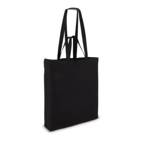 Werbeartikel Tragetasche – schwarz – mit Logo bedruckt 38 x 10 x 42cm aus nachhaltiger Baumwolle als praktischer Shopper für Firmen-Events