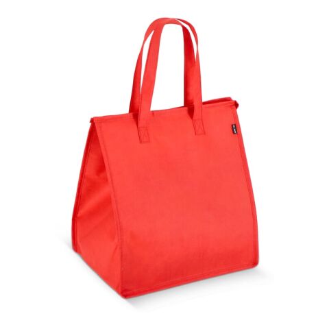 Werbeartikel R-PET Kühltasche Non Woven 33x 25,5 x 37cm 75g/m² – rot weiß – mit Logo bedruckt