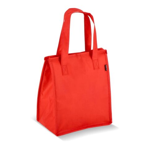 Werbeartikel R-PET Kühltasche Non Woven 23x 15 x 27,5cm 75g/m² – rot weiß – mit Logo bedruckt