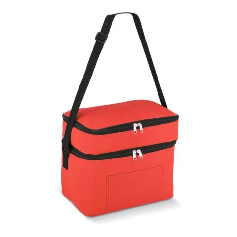 Werbeartikel R-PET 600D Doppelfach-Kühltasche 30 x 20 x 25cm 12 L – rot weiß – mit Logo bedruckt