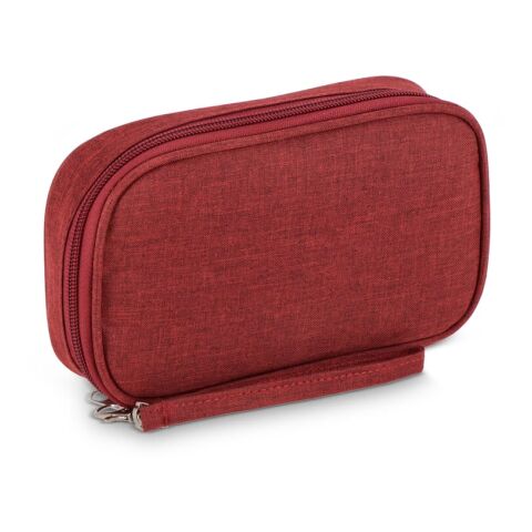 Firmengeschenk Organizer-Tasche rPET Kora – dunkelrot – mit Logodruck für tech-zubehör kompakt als praktisches Necessaire für das Onboarding
