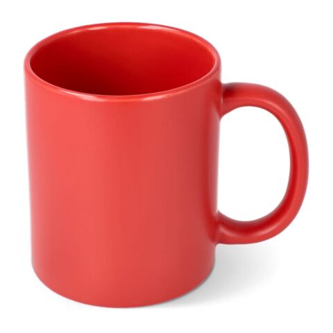 Werbeartikel 350 ml Oslo Keramikbecher mit Matt-Glanz-Kontrast, edle Kaffeetasse mit matter Außenseite – Rot Weiß – mit Logo bedruckt