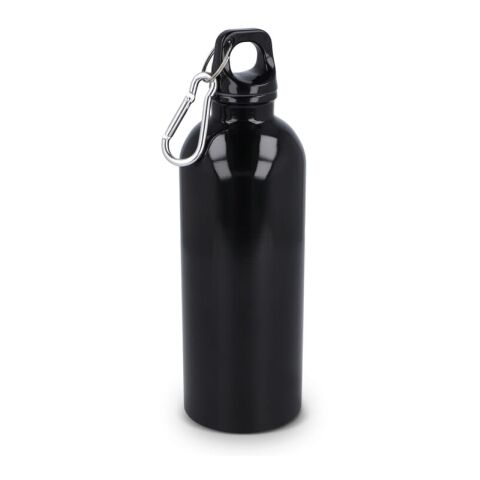 Werbeartikel 500 ml Trinkflasche aus recyceltem R-Edelstahl einwandig mit Karabiner & Geschenkbox – Schwarz – mit Logo bedruckt