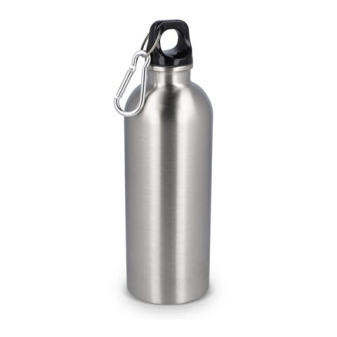 Werbeartikel R-Edelstahl einwandige Flasche mit Karabiner 500 ml – silber – mit Logo bedruckt