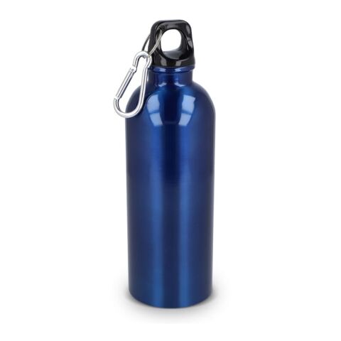 Werbeartikel R-Edelstahl einwandige Flasche mit Karabiner 500 ml – blau weiß – mit Logo bedruckt
