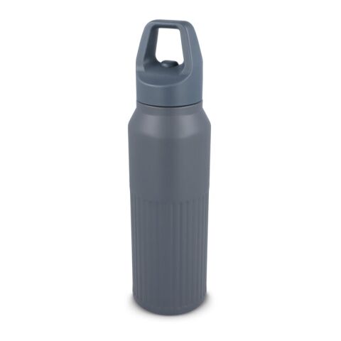 Werbeartikel 500 ml Edelstahl-Isolierflasche doppelwandig mit Easy-Click-Verschluss & Streifenmuster hält 24h kalt / 8h heiß – grau – mit Logo