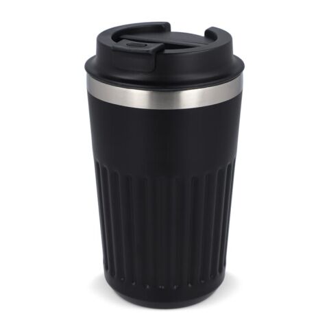 Werbeartikel Recycelter Edelstahl-Thermobecher für Kaffee zum Mitnehmen, 400 ml | Schwarz | mit Logo bedrucken