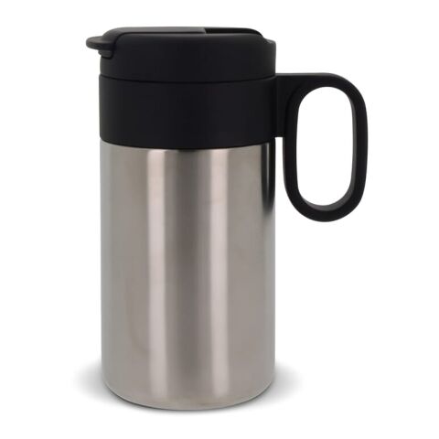 Werbeartikel Flow 250 ml Isolierbecher Toppoint Design 100% auslaufsicher vakuumisoliert hält 12h heiß / 24h kalt mit Griff – silber – mit Logo