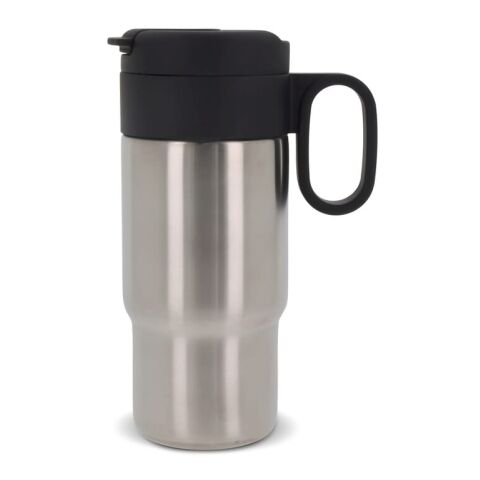 Werbeartikel Flow 300 ml Isolierbecher mit Griff doppelwandig 100% auslaufsicher vakuumisoliert 12h heiß/24h kalt – Silber – mit Logo bedruckt