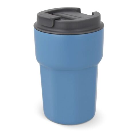 Werbeartikel T-ceramic Thermobecher mit Deckel Zambezi 350 ml – blau weiß – mit Logo bedruckt
