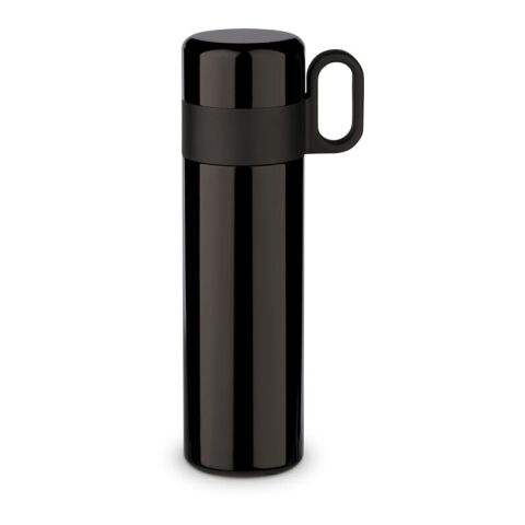 Isolierflasche mit Becher 500ml schwarz | 1-farbiger UV-Druck | gegenüber vom Henkel | 60 mm x 50 mm | Nicht verfügbar