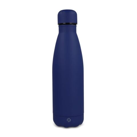 Werbeartikel R-Swing 500 ml Vakuum-Isolierflasche aus recyceltem Edelstahl doppelwandig mit Soft-Touch Oberfläche – dunkelblau – mit Logo bedruckt