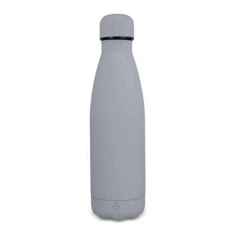 Werbeartikel R-Swing 500 ml Vakuum-Isolierflasche aus recyceltem Edelstahl doppelwandig mit Soft-Touch Oberfläche – grau – mit Logo bedruckt