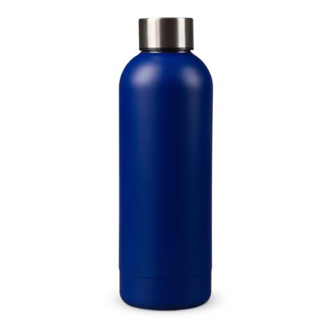 Werbeartikel Edelstahl Isolierflasche 500 ml matt vakuumisoliert 12h warm 24h kalt auslaufsicher BPA-frei – Dunkelblau – mit Logo bedruckt