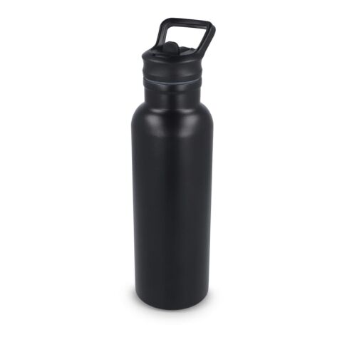 Werbeartikel Edelstahl Isolierflasche 500 ml Dario vakuumisoliert Strohhalm-Deckel Tragegriff 8h heiß 24h kalt Geschenkbox – schwarz – mit Logo