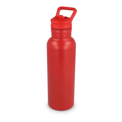 Werbeartikel Edelstahl Isolierflasche 500 ml Dario vakuumisoliert Strohhalm-Deckel Tragegriff 8h heiß 24h kalt Geschenkbox – Rot Weiß – mit Logo