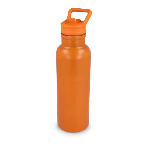 Werbeartikel Edelstahl Isolierflasche 500 ml Dario vakuumisoliert Strohhalm-Deckel Tragegriff 8h heiß 24h kalt Geschenkbox – orange – mit Logo