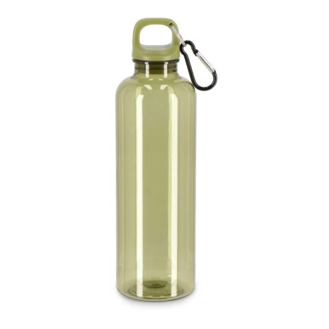Werbeartikel Noa 750 ml Wasserflasche aus recyceltem R-PET nachhaltig & leicht mit Karabiner für Rucksack – olivgrün – mit Logo bedruckt