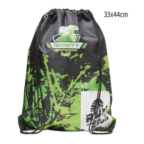 Polyester-Kordelzugbeutel mit PU-Ecken schwarz | 33 x 44 cm | ohne Werbeanbringung