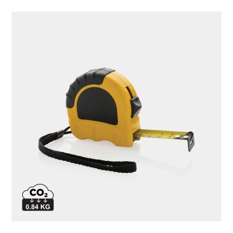 Werbeartikel 5m/19mm Maßband aus RCS recyceltem Kunststoff – gelb-schwarz – mit Logo bedruckt