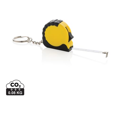 Werbeartikel MeasureMate 1m Schlüsselband aus RCS recyceltem ABS – gelb – mit Logo bedruckt